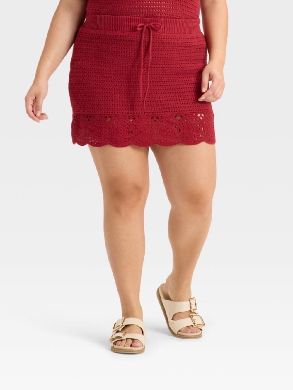 Women's Openwork Mini Sweater Skirt - Universal Thread™ Red 3X